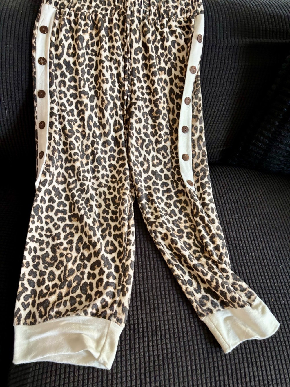 Emerald Leopard Print Button-Trim Jogger Pants - Cream/Brown/Black